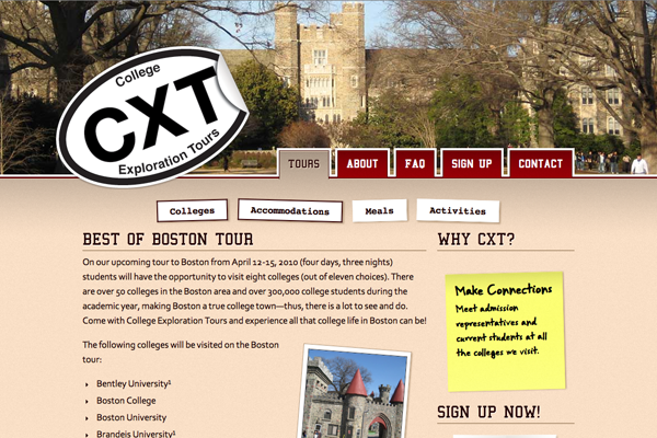 A screenshot of College Exploration Tours v1 as of 2009.